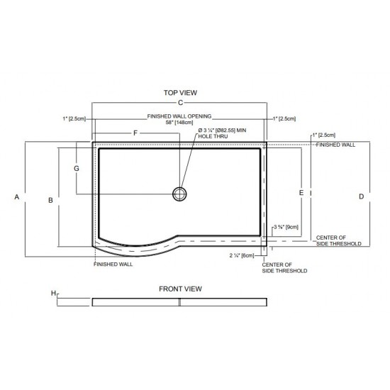Fleurco Half Curved Acrylic Shower Base 60" x 36" Center Drain